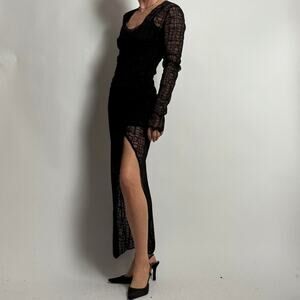 Free People Black Lace Long Sleeve Dress w/ High Slit- S